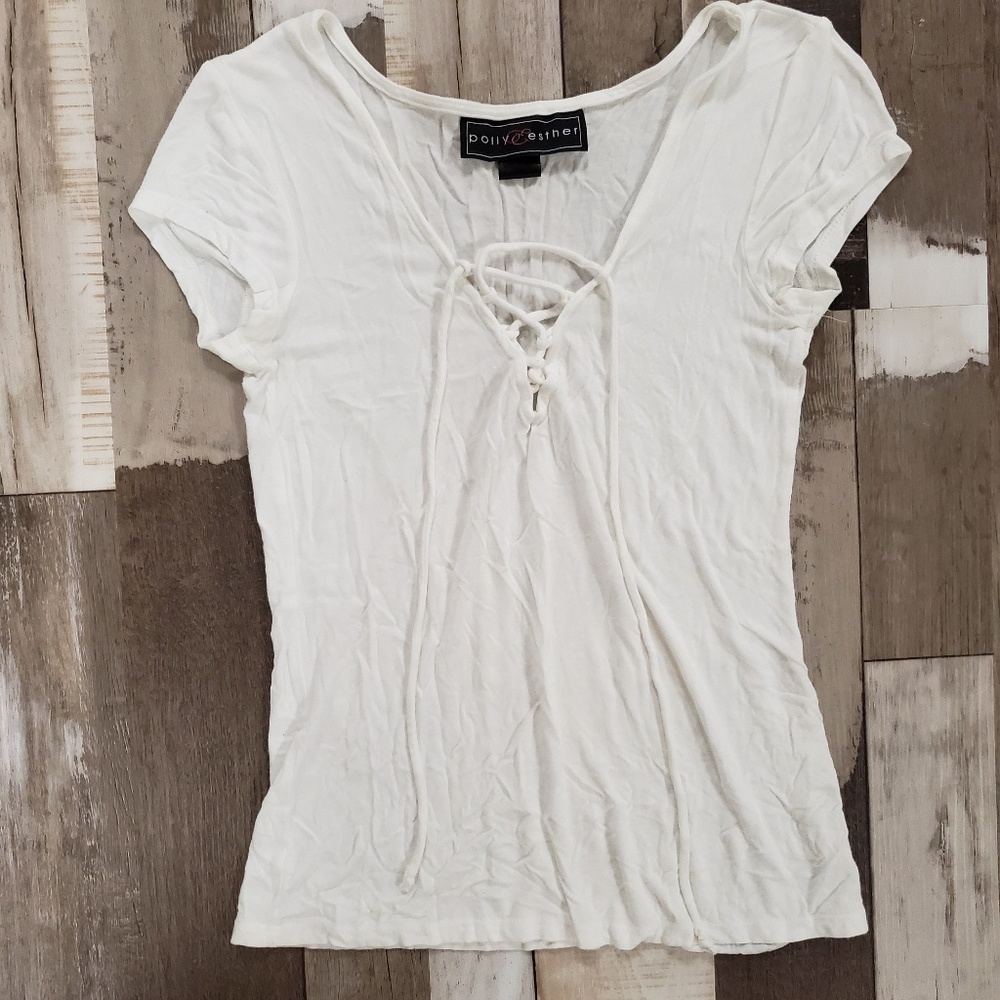 5 for $25 Lace up v neck top